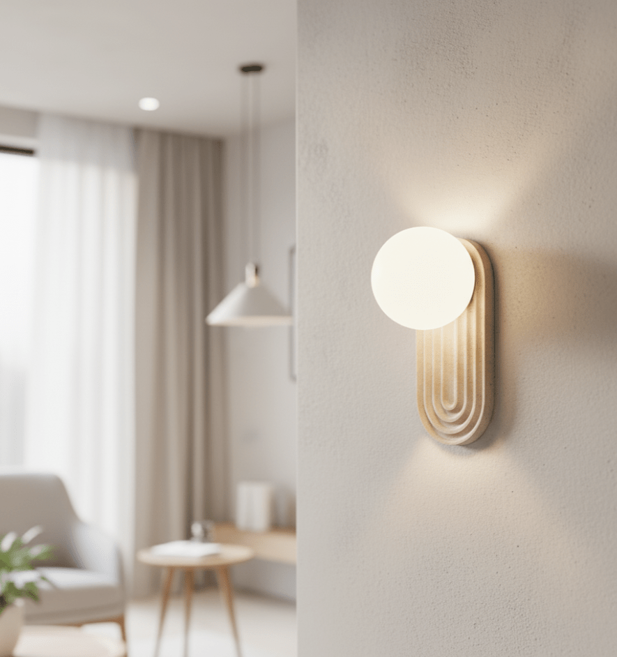Arco Travertine Wall Sconce – Modern Natural Stone Bedside Lamp