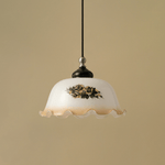 Art Deco Floral Glass Pendant Light with Walnut and Brass Accents