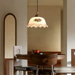 Art Deco Floral Glass Pendant Light with Walnut and Brass Accents