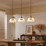 Art Deco Floral Glass Pendant Light with Walnut and Brass Accents