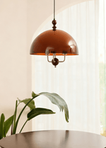 Amber Dome Pendant Light with Walnut Accents – Modern Retro Illumination