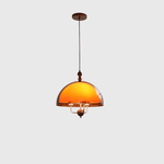 Amber Dome Pendant Light with Walnut Accents – Modern Retro Illumination