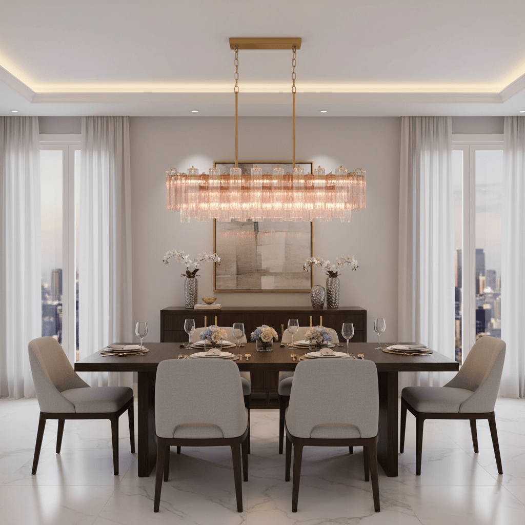 Eloria Glass Linear Chandelier – Modern Fluted Glass Pendant Light