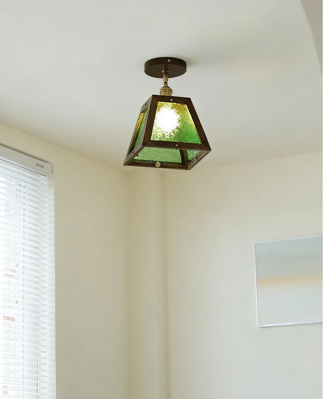 Verdant Art Glass Ceiling Pendant with Walnut Accents