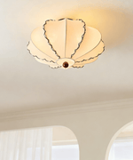 Scalloped Edge Fabric Ceiling Light with Walnut Accent