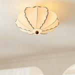 Scalloped Edge Fabric Ceiling Light with Walnut Accent