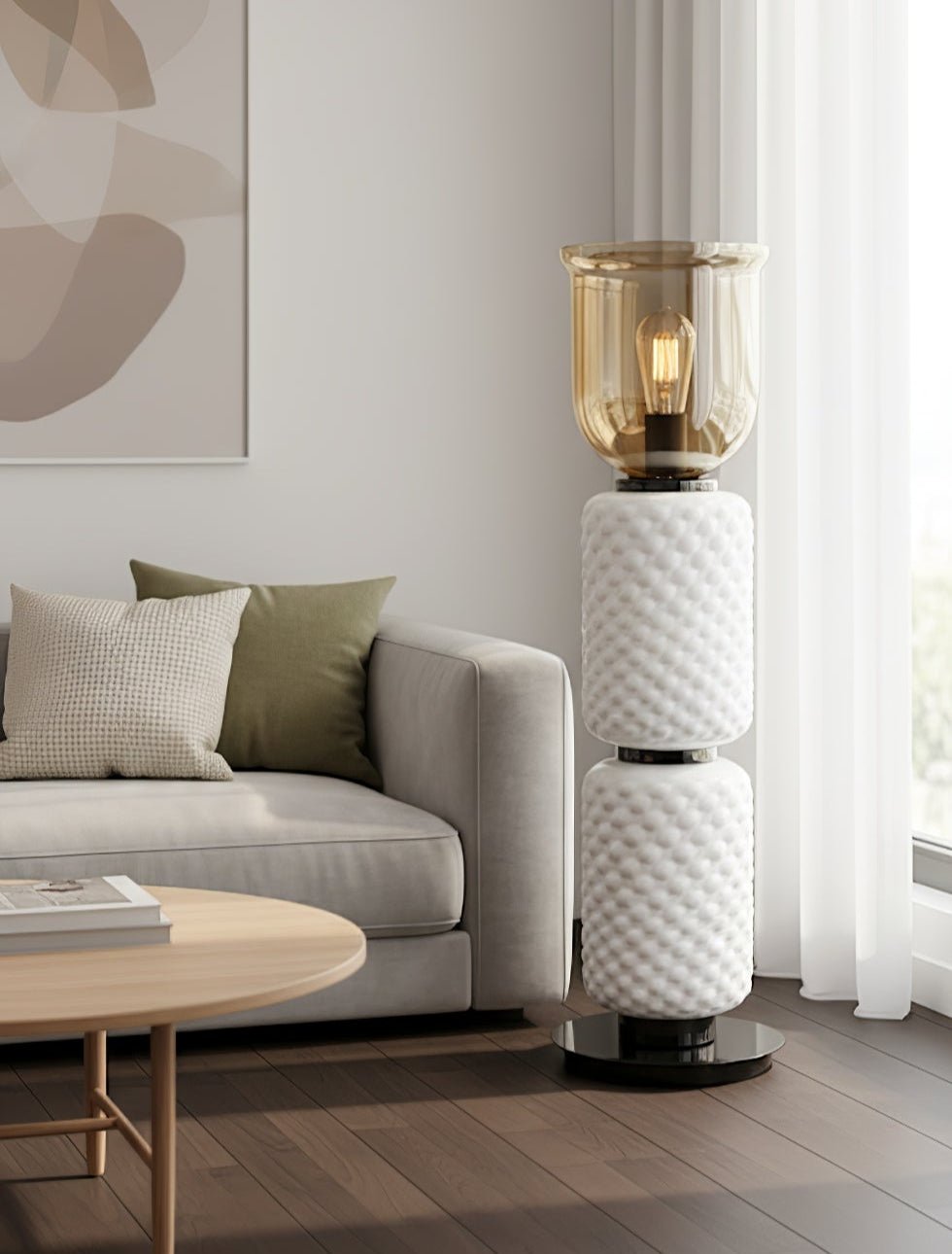 Layered Glass Table Lamp with Textured Amber Shade
