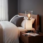 Layered Glass Table Lamp with Textured Amber Shade