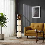 Layered Glass Floor Lamp with Textured Cream Shades
