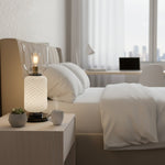 Layered Glass Table Lamp with Textured Amber Shade
