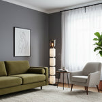 Layered Glass Floor Lamp with Textured Cream Shades
