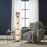 Layered Glass Floor Lamp with Textured Cream Shades