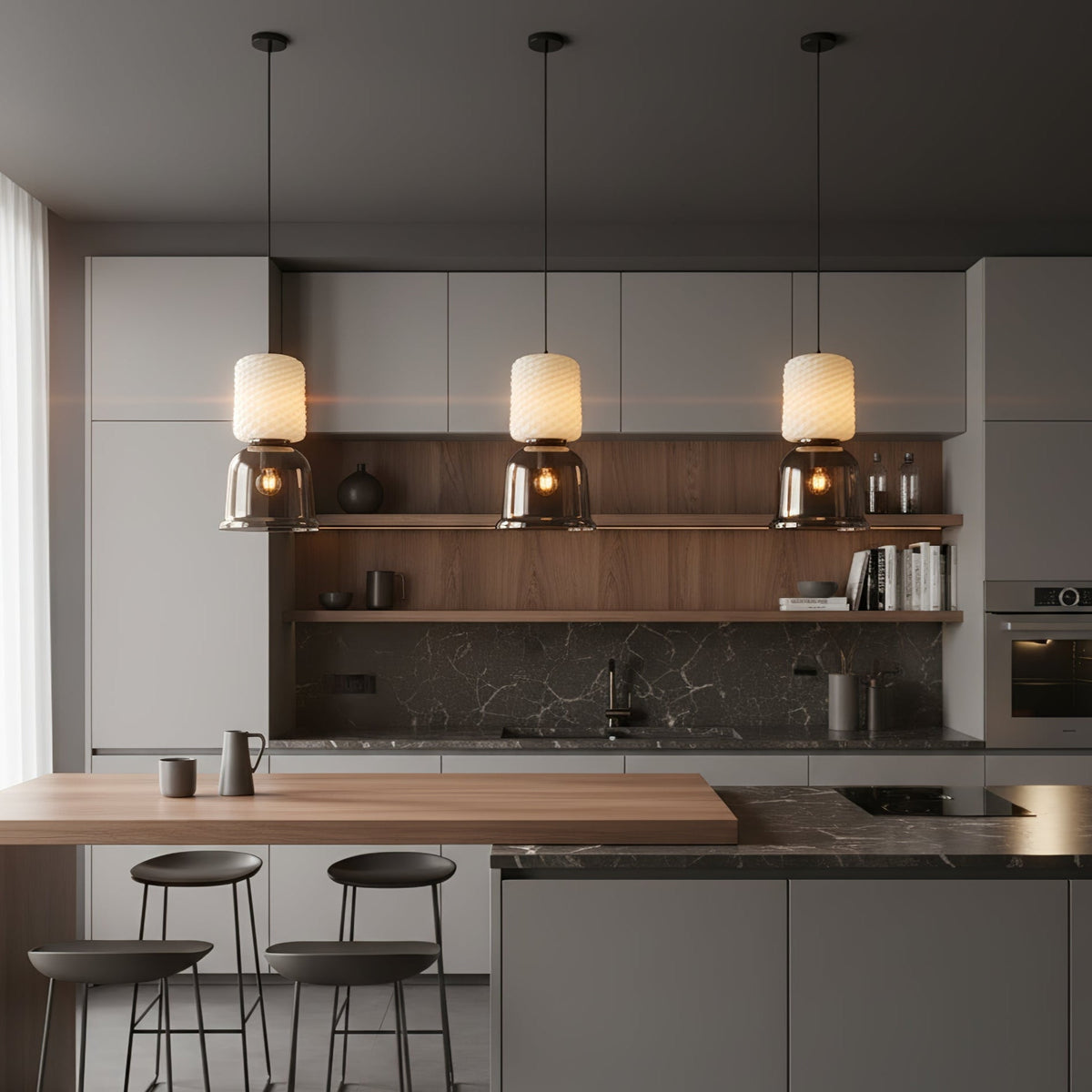 Artisan Layered Glass Pendant Light with Vintage Bulb for Dining and Living Spaces