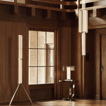 Hexagonal Glass Floor Lamp with Chrome Tripod Base