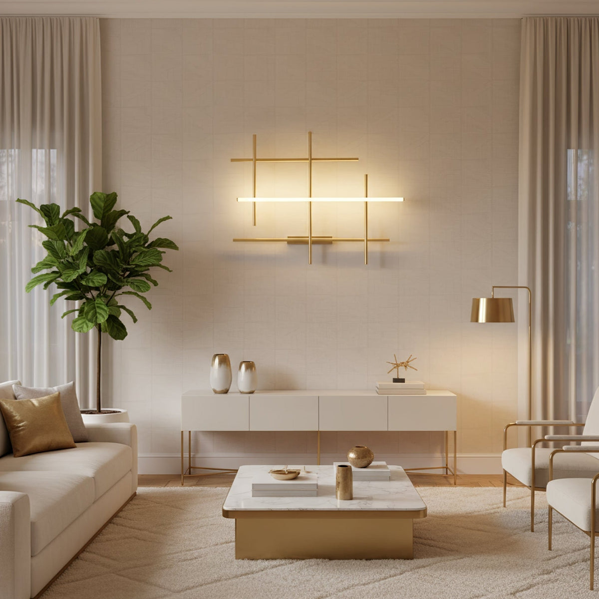 Geometric Linear LED Wall Sconce in Gold for Modern Interiors