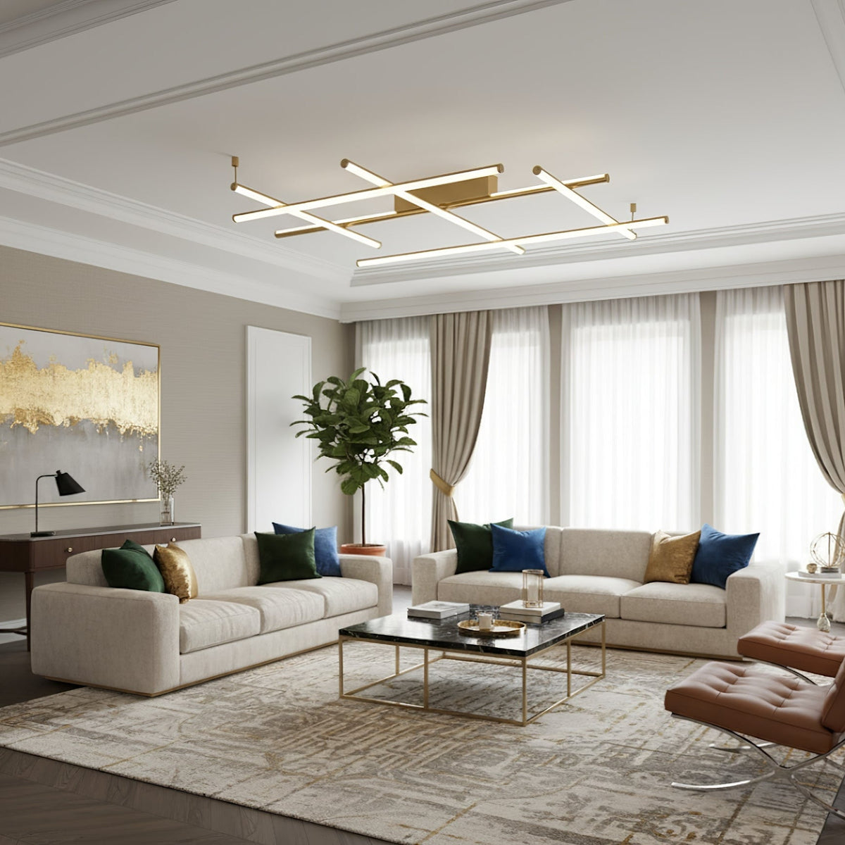 Linear Geometric LED Ceiling Light in Gold or Black for Modern Interiors