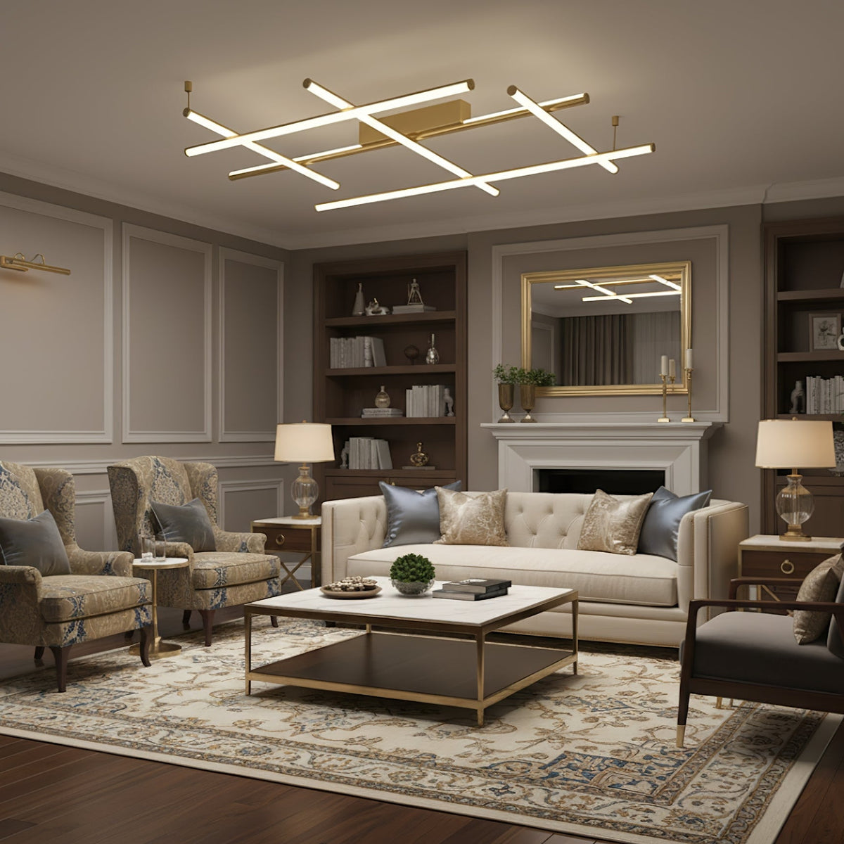 Linear Geometric LED Ceiling Light in Gold or Black for Modern Interiors