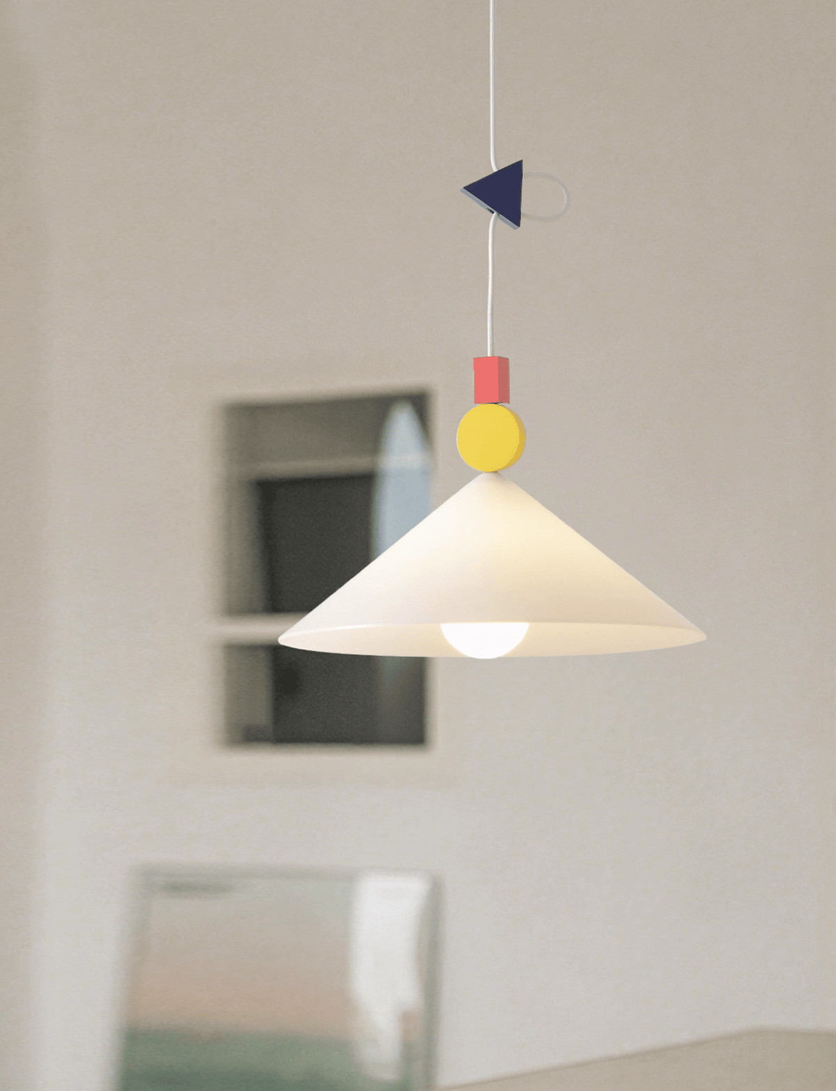 Whimsical Memphis-Style Pendant Light with Geometric Shades