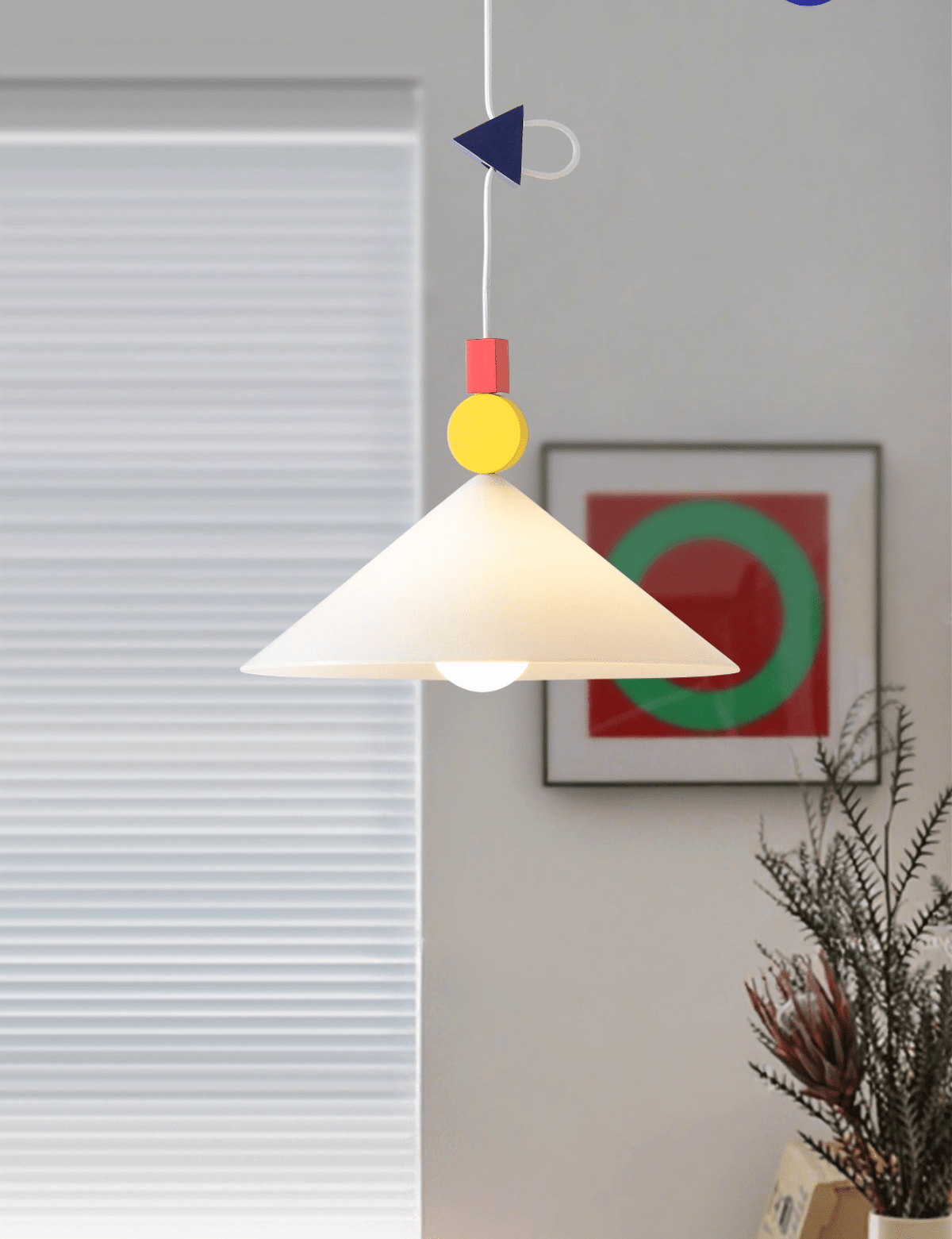 Whimsical Memphis-Style Pendant Light with Geometric Shades