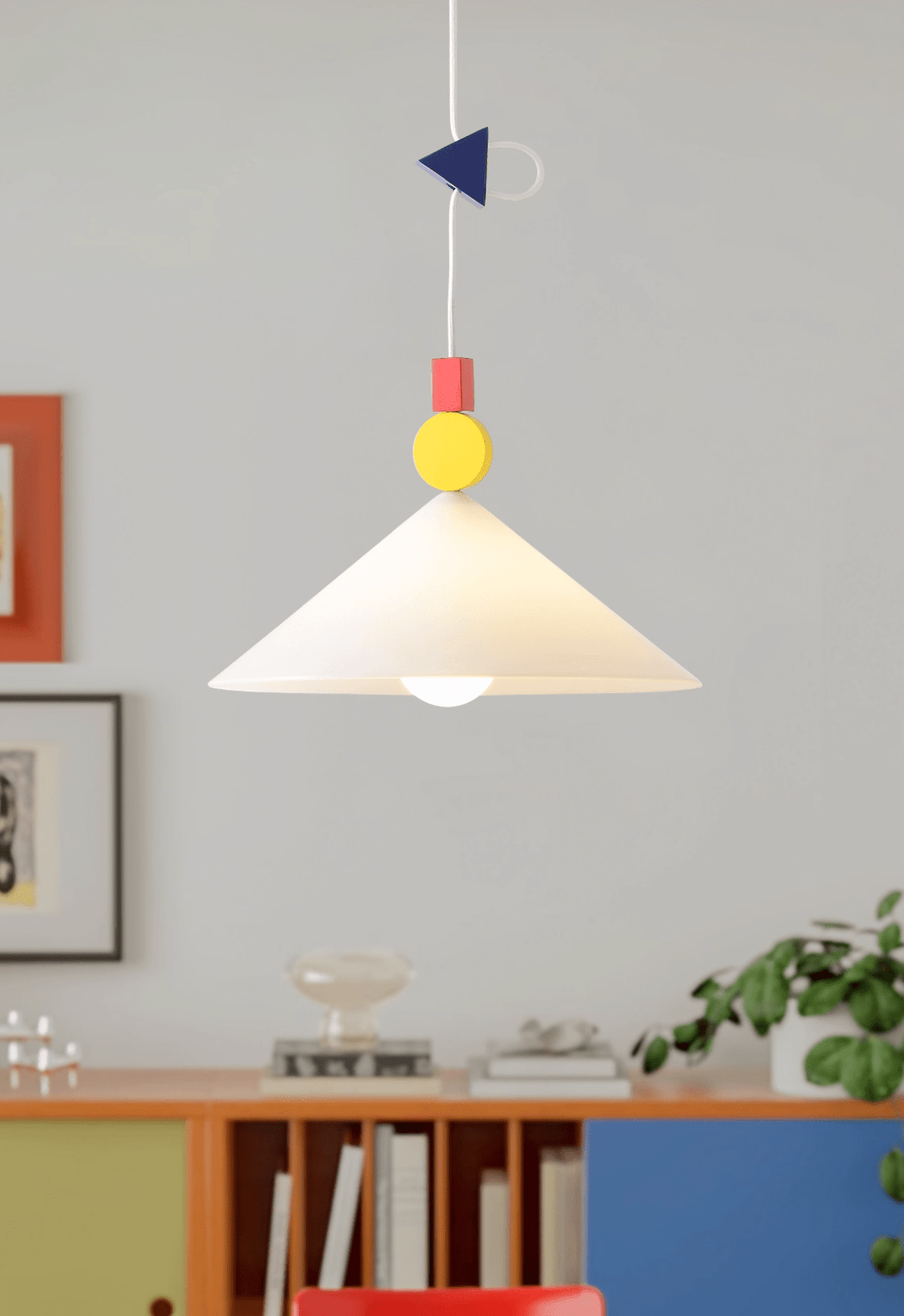Whimsical Memphis-Style Pendant Light with Geometric Shades