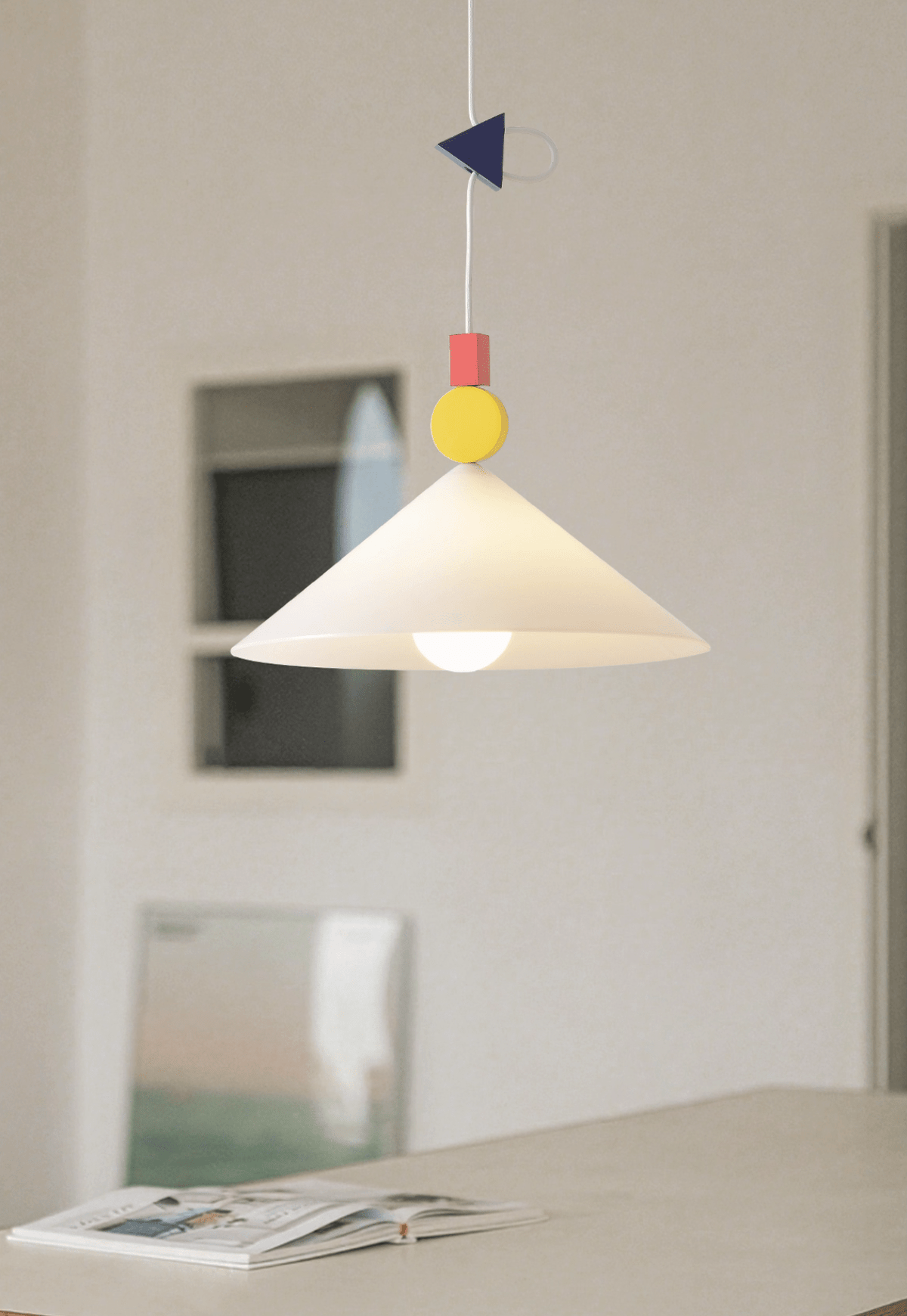 Whimsical Memphis-Style Pendant Light with Geometric Shades