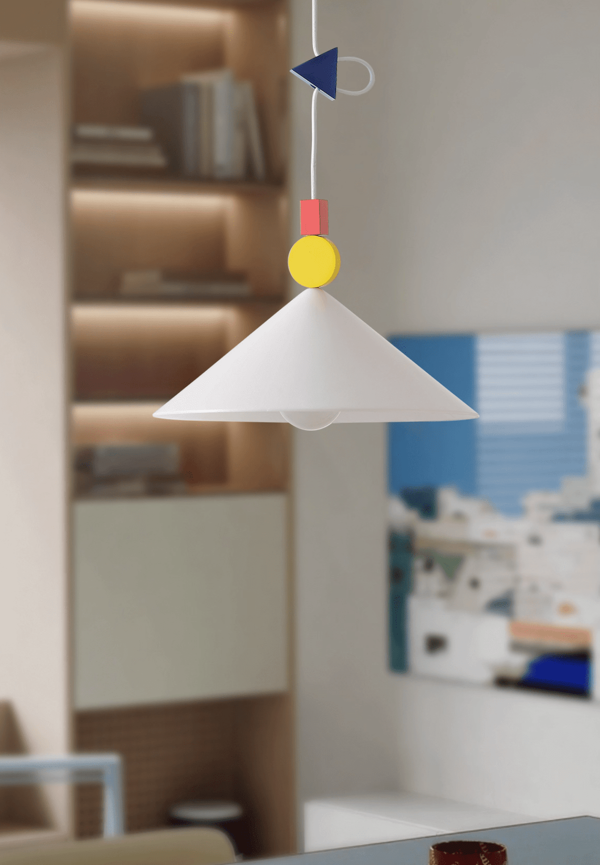 Whimsical Memphis-Style Pendant Light with Geometric Shades