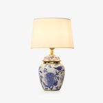 Azure Ceramic Table Lamp with Fabric Shade for Bedroom and Living Room