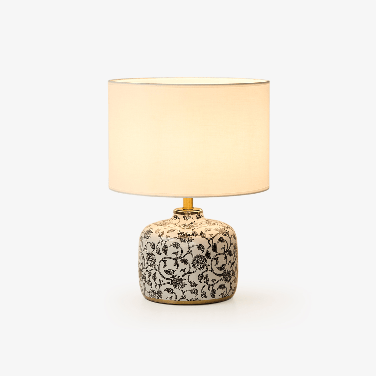 Ebony Vine Ceramic Table Lamp with Beige Fabric Shade
