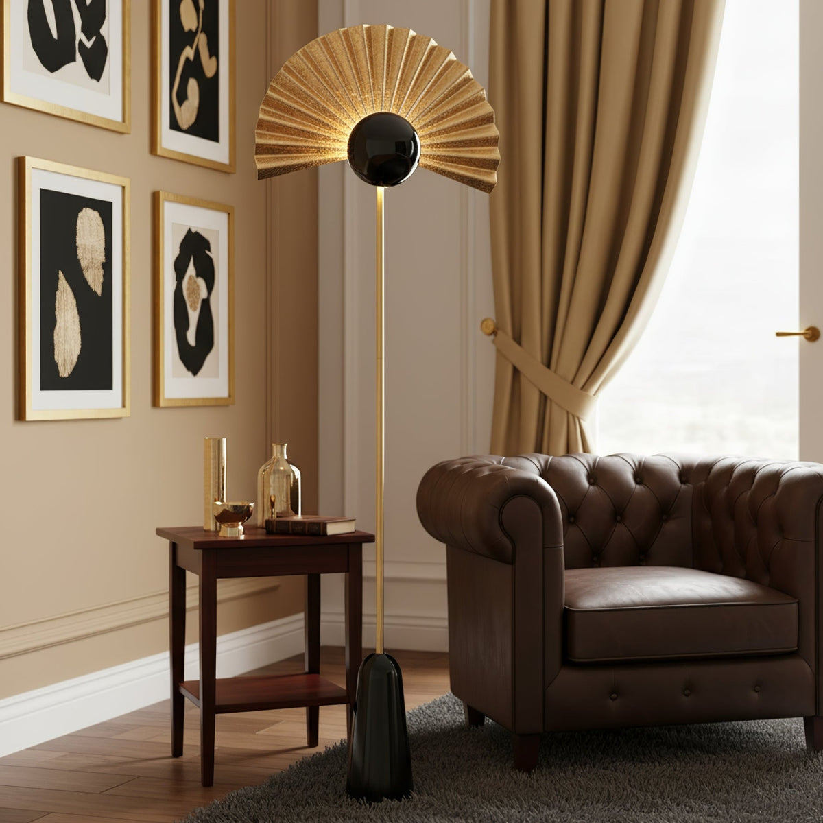 Gilded Fan Floor Lamp – Art Deco Illumination for Modern Living Spaces