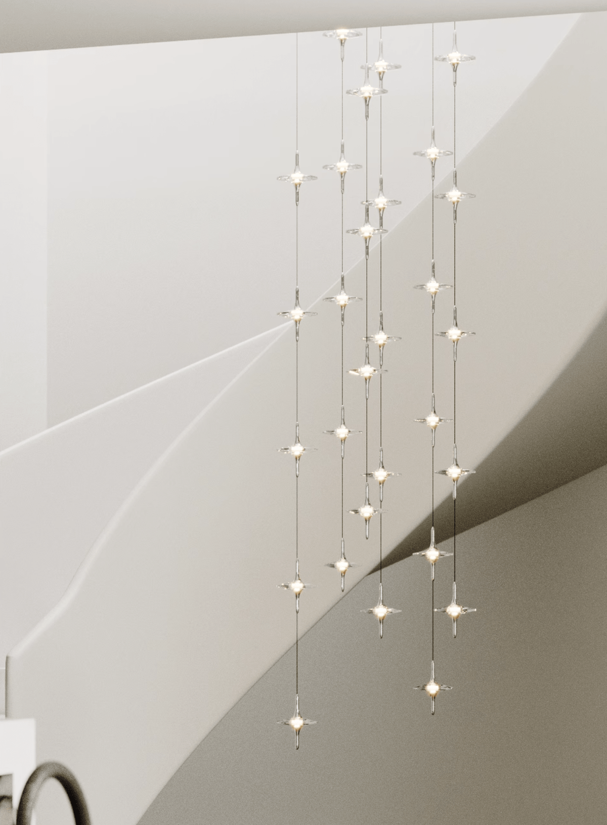 Starfall Staircase Chandelier – Modern Crystal Pendant Light for Contemporary Interiors