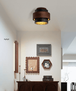 Ebony Stone & Walnut Flush Mount Ceiling Light – Modern Minimalist