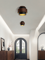 Ebony Stone & Walnut Flush Mount Ceiling Light – Modern Minimalist