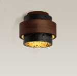 Ebony Stone & Walnut Flush Mount Ceiling Light – Modern Minimalist