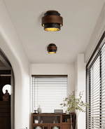 Ebony Stone & Walnut Flush Mount Ceiling Light – Modern Minimalist