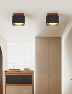 Lava Cube Ceiling Light in Black Travertine and Walnut