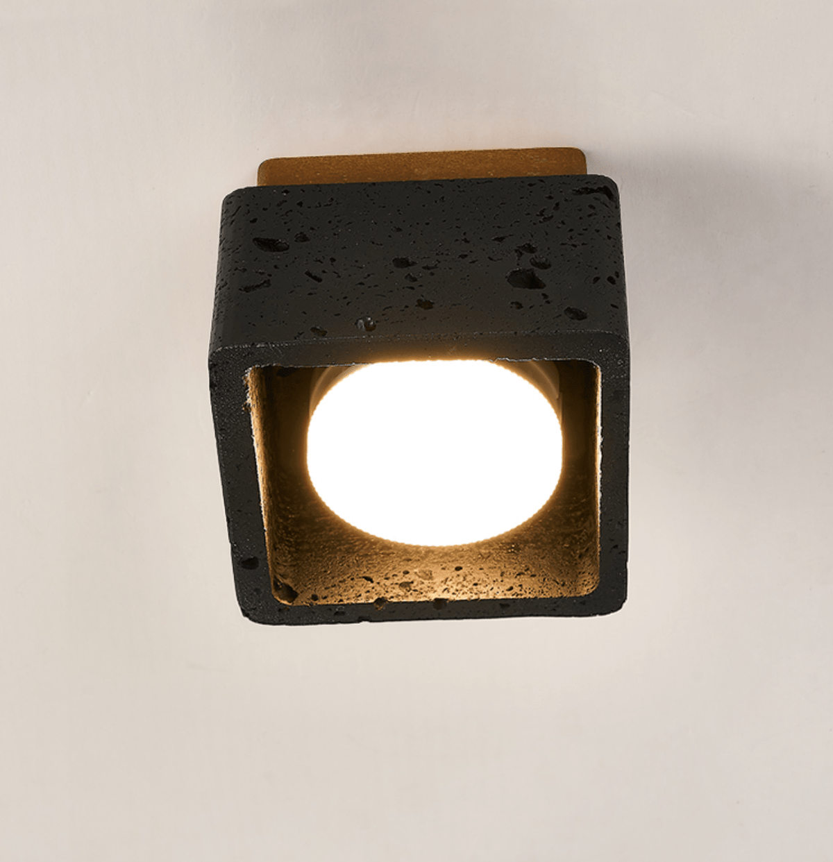 Lava Cube Ceiling Light in Black Travertine and Walnut