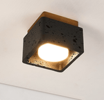 Lava Cube Ceiling Light in Black Travertine and Walnut