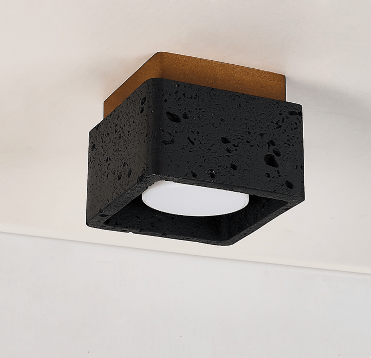 Lava Cube Ceiling Light in Black Travertine and Walnut