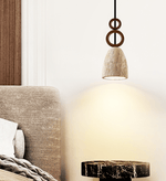 Stone Bell Rings Pendant Light in Yellow Travertine and Walnut Wood