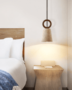 Bellstone Travertine Pendant Light – Natural Stone & Wood Hanging Lamp