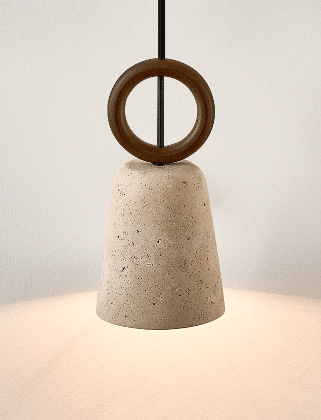 Bellstone Travertine Pendant Light – Natural Stone & Wood Hanging Lamp