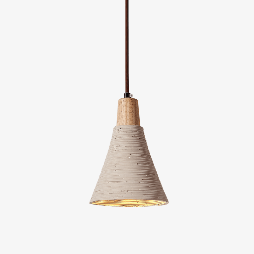 Artisan Microcement Cone Pendant Light with Wood Accent for Modern Interiors