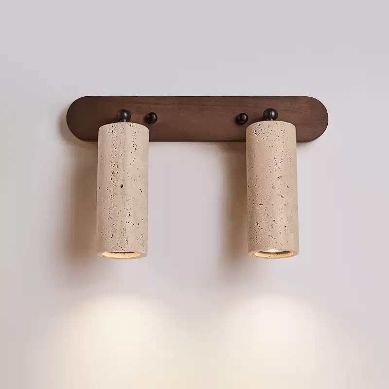 Travertine Triple Spotlight Wall Sconce in Walnut Wood