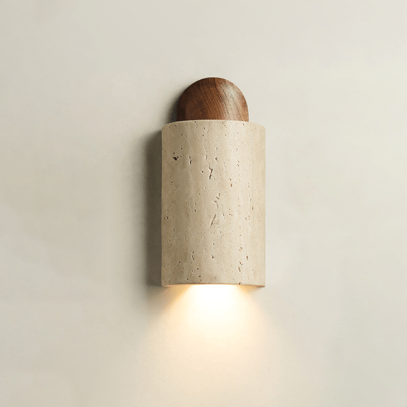 Travertine Cylinder Wall Sconce with Cap – Modern Natural Stone Lighting
