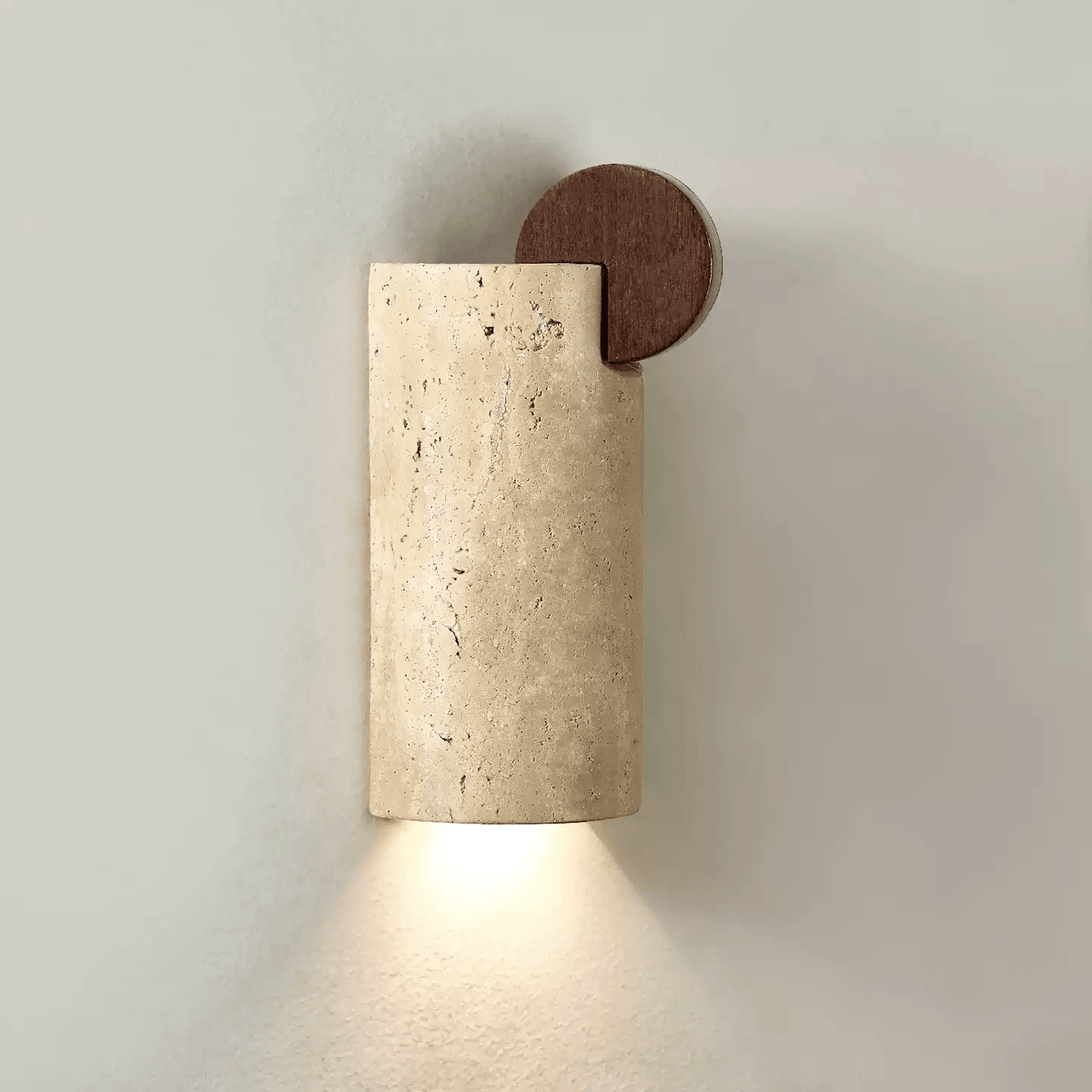 Travertine Wall Sconce with Wood Accent – Modern Minimalist Lighting