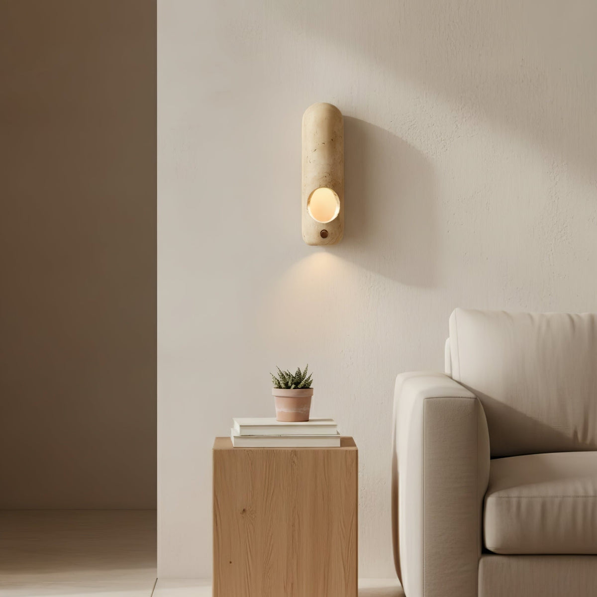 Travertine Oval Wall Sconce – Modern Natural Stone Lighting