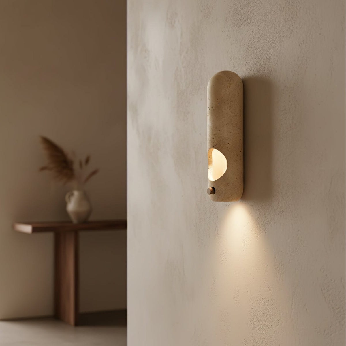 Travertine Oval Wall Sconce – Modern Natural Stone Lighting