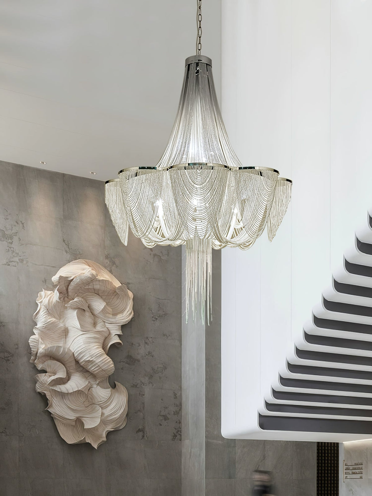 Silver Chain Tassel Chandelier – Art Deco Modern Pendant Light for Dining & Living Spaces