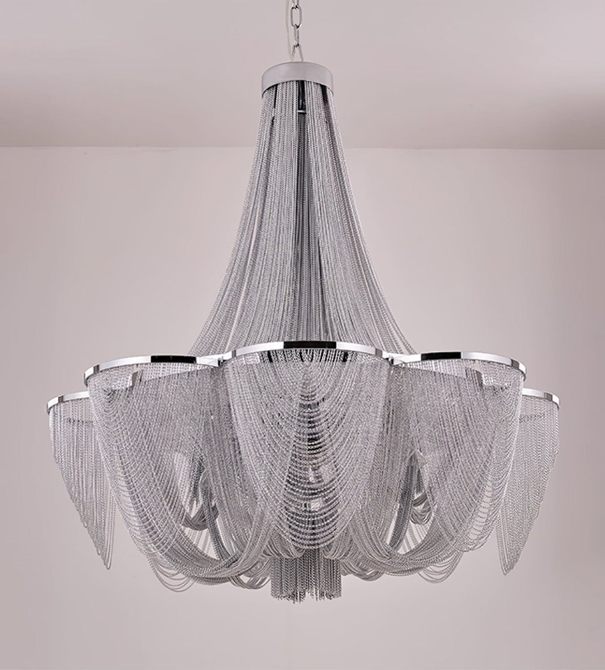 Silver Chain Tassel Chandelier – Art Deco Modern Pendant Light for Dining & Living Spaces