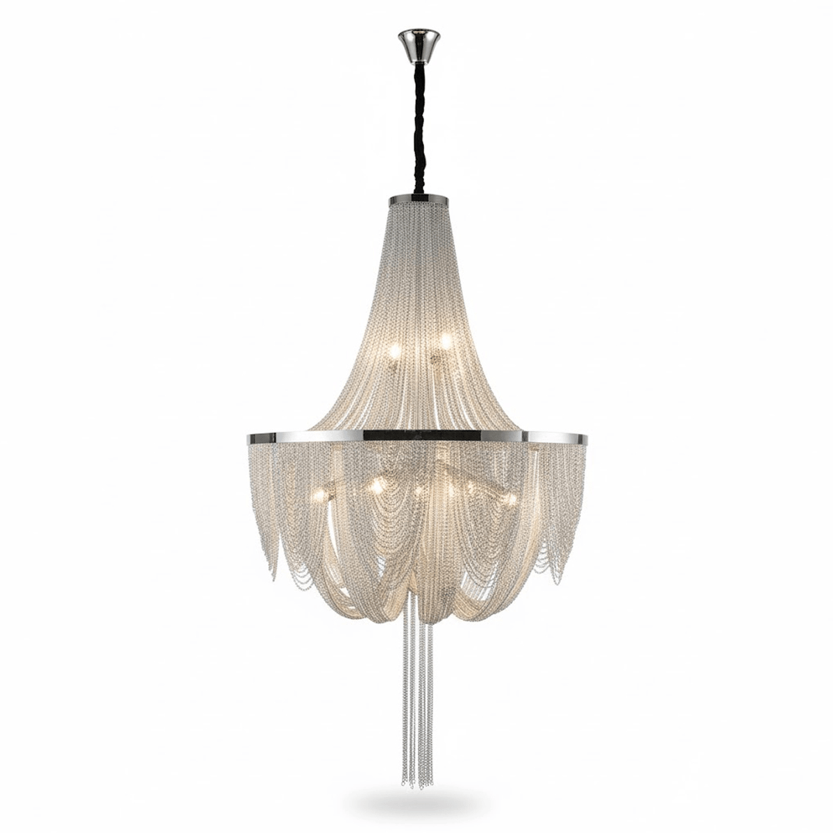 Silver Chain Tassel Chandelier – Art Deco Modern Pendant Light for Dining & Living Spaces